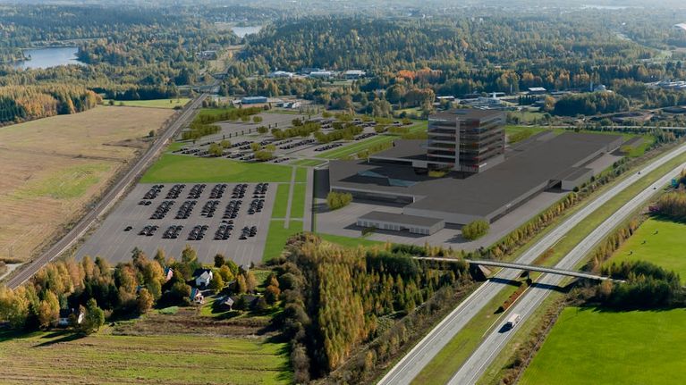 Ilmakuva suunnitellusta autotavaratalosta Sunny Car Center.