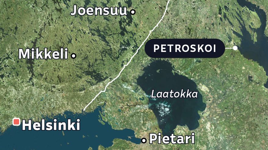 Kartta Petroskoin sijainnista &Auml;&auml;nisen rannalla Ven&auml;j&auml;n It&auml;-Karjalassa.