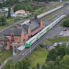 Overhead shot of a VR train at Haaparanta train station.