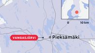 Karttakuva Pieksämäen alueesta, jossa Vangasjärvi on merkitty punaisella.