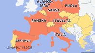 Kartta rajatarkastuksista Schengen-maissa, 11.8.2026.