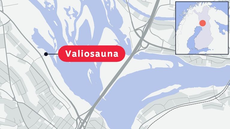 Karttagrafiikka, joka näyttää Rovaniemen ja Valiosaunan.