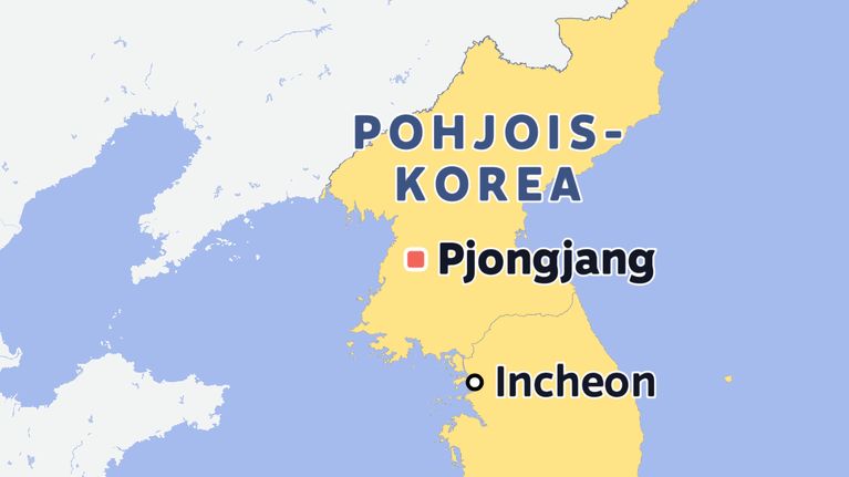 Pohjois- ja Etelä-Korean kartta.