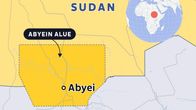 Kartta, jossa Abyein alue Sudanin ja Etelä-Sudanin välisellä rajaseudulla.