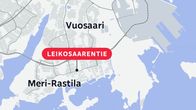 Kartta, johon on merkitty Leikosaarentie, Meri-Rastila ja Vuosaari.