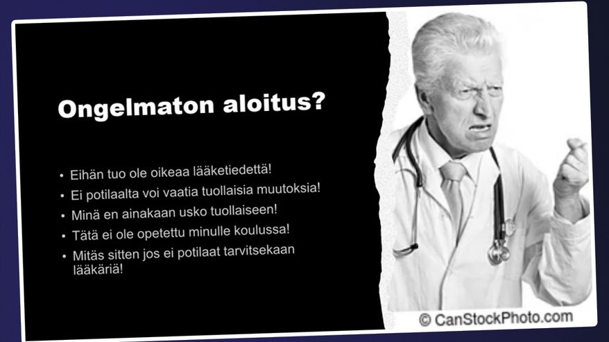 Kuvakaappaus Mika Pertun elämäntapalääkeluennon yhdestä slidestä.