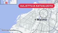 Kartta näyttää suljettujen katujen alueen Malmön keskustassa.