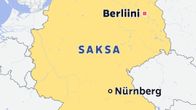 Kartalle merkittynä Nürnbergin kaupunki Saksassa, sekä Saksan pääkaupunki Berliini.