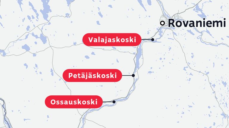 voimalaitoksia joessa, lokaattori.