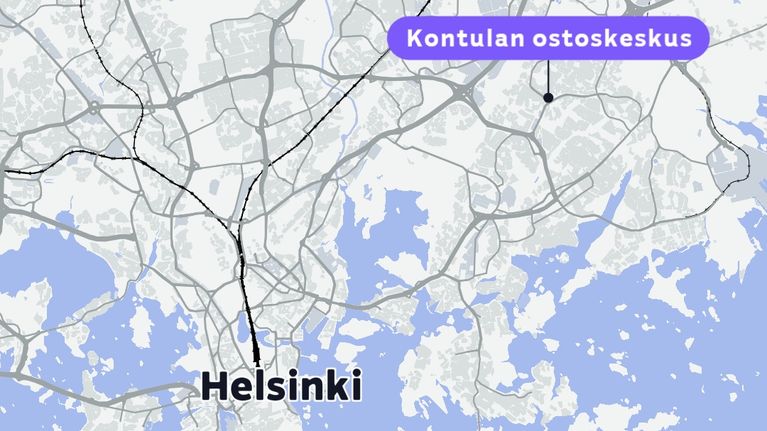 Kartta näyttää Kontulan ostoskeskuksen sijainnin Helsingissä