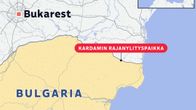Karttakuva, jossa on esitetty Romanian ja Bulgarian raja sekä Kardamin rajanylityspaikan sijainti ja Bukarestin kaupunki.
