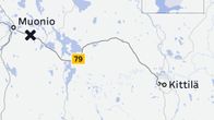 Karttagrafiikka näyttää rastilla onnettomuuspaikan Muonion ja Kittilän välisellä tiellä 79.
