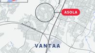 Kartalle merkitty Asolan asuinalua Vantaalla.