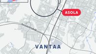 Kartalle merkitty Asolan asuinalua Vantaalla.