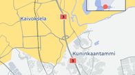  Kartta esittää Vantaan Kaivokselan ja Helsingin Kuninkaantammen aluetta pääteiden ja sijainnin kera.