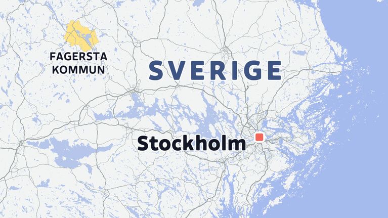Fagersta kommun och huvudstaden Stockholm inprickade på en karta över Sverige. 