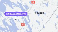 Kartta, johon merkitty Kitee ja Karjalanjärvi.