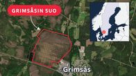 Grafiikka näyttää kartalla Grimsåsin suon sijainnin Grimsåsin kunnan vieressä.