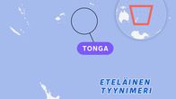 Tongan saarivaltio ympyröitynä Eteläisellä Tyynellämerellä.