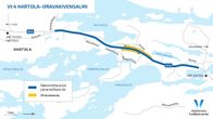 Karttakuva Nelostien parannusurakasta Hartolan pohjoispuolella.