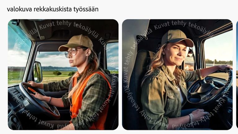 tekoälyllä tehtyjä kuvia rekkakuskeista.