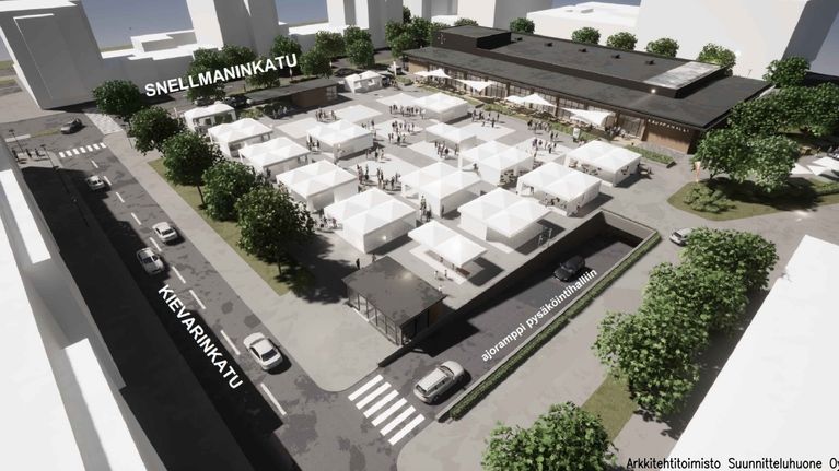 Lappeenrannan kauppatorin suunniteltu uusi ilme asemakaavaluonnoksessa. 