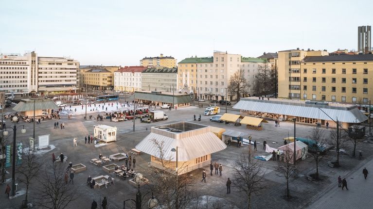 Havainnekuva: Lahden torirakennusten arkkitehtuurikilpailun voittajaksi valittiin AOR Arkkitehtien ehdotuksen Torihatut.