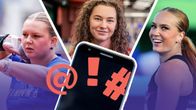 An edited graphic of three female athletes and a mobile phone in the middle.