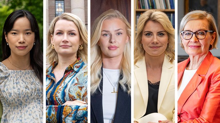 Kuvakollaasi kokoomusnaisista.