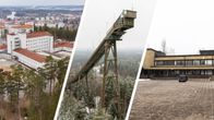 Kouvolan Sairaalanmäen entinen sairaala, K58-hyppyrimäki ja Elimäen kunnantalo.