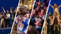 Neljäosainen kuva, jossa kaikissa juhlivaa fanikansaa Tampereella.