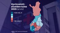 Grafiikka näyttää hyvinvointialueiden tuloksen tänä vuonna: se on positiivinen 13 alueella.