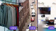 Kuvassa vertaillaan vaatteiden ja liikenteen kasvuprosentteja eri segmenteissä visuaalisin esimerkein ja tilastollisin tunnuksin.