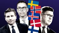 Häkkänen ja Stubb pohjoismaiden lippujen toisella puolella, toisella Antti LIndtman.