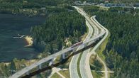 Havainnekuva ratikasta Teiskotien ylittävällä uudella raitiotiesillalla idän suuntaan.