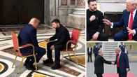 Donald Trump kättelee eri kuvissa Putinia ja Zelenskyia.