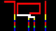 Kuvassa näkyy norjalaisen teksti-tv-taiteilija Arild Bomanin teos Teletext figure. Kuvassa on pystysuoria ja vaakasuoria erivärisiä pikseliviivoja.