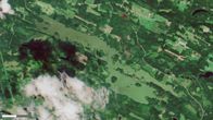 Satelliittikuvassa näkyy keskellä vihreä alue, joka on kokonaan levän peittämä Kolvosenjärvi.