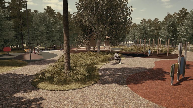  Afry Finland Oy:n havainnekuva Kouvolan Urheilupuiston uudistamishankkeesta.
