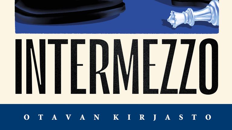 Kirjan kansi: Intermezzo jossa valtavat jalat ja niiden välissä mies jolla on pää painuksissa.