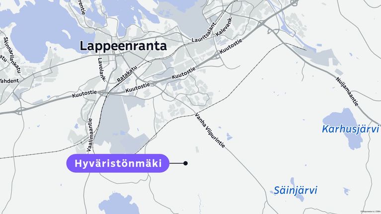Kartta, jossa näkuu Hyväristönmäki.