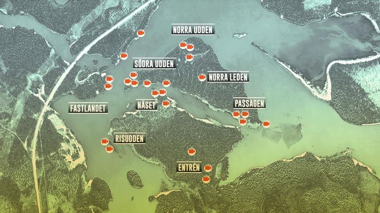 Karta över kamerornas placering under Den stora älgvandringen.
