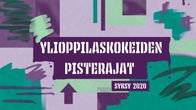 Vihreän ja violetin sävyisellä värikkäällä taustalla teksti "Ylioppilaskokeiden pisterajat, syksy 2020".
