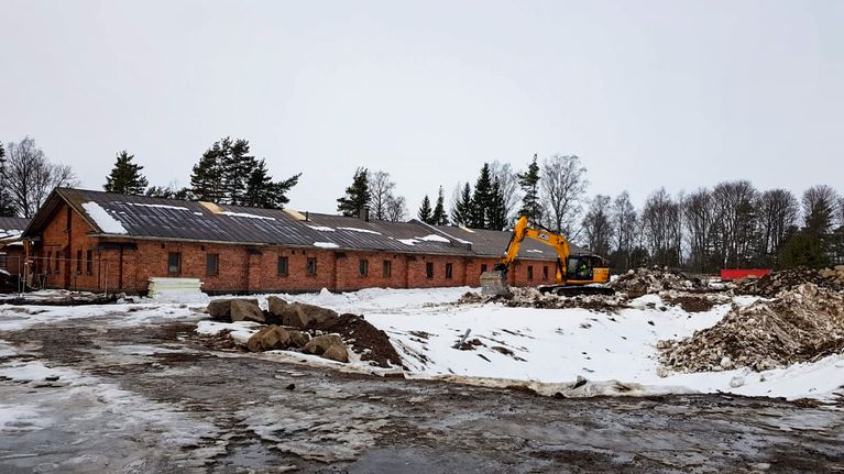 Rakuunamäen päiväkodin rakennustyömaa Lappeenrannassa.