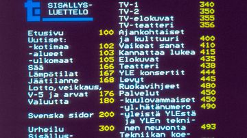 Tekstitelevision sivujen sisällysluettelo.