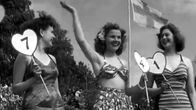 Hiekkarantojen kuningatar 19-vuotias Irja Heikkilä Helsingistä, sekä perinteprinsessat Irma Hämäläinen ja Helvi Mäkinen Yyterissä 1951.
