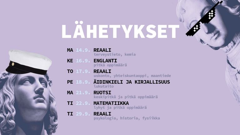 Abitreenien syksyn yo-koelähetysten aikataulu.