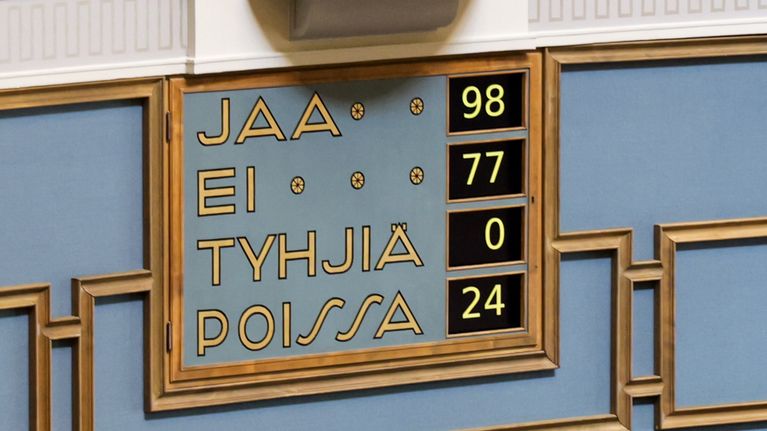 Eduskunnan äänestystaulu.
