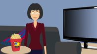 Nainen sohvalla television ääressä, grafiikka.