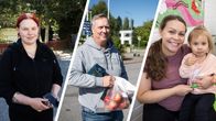 Kolme kuvaa, joista vasemmalla on nainen, keskellä mies ostoksien kanssa ja oikealla nainen lapsi sylissään.